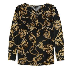 Thalia Sodi Womens Twist Front Graphic Pullover Blouse, Black, NWT